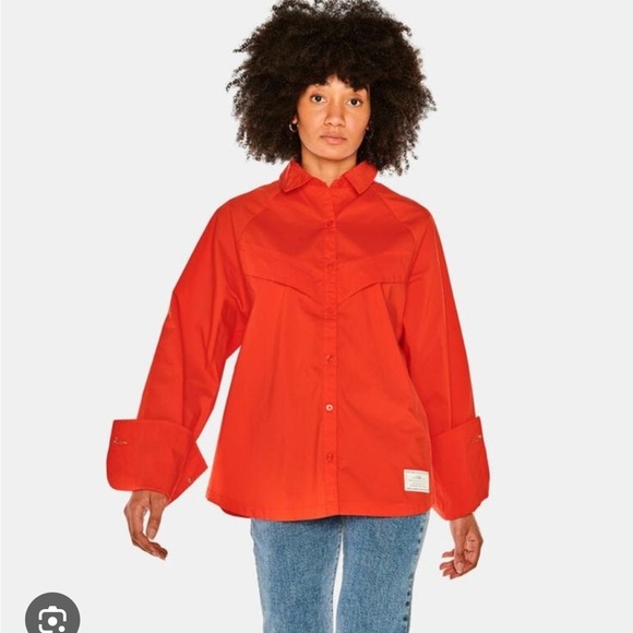 Nike red/orange button shirt - Picture 1 of 10